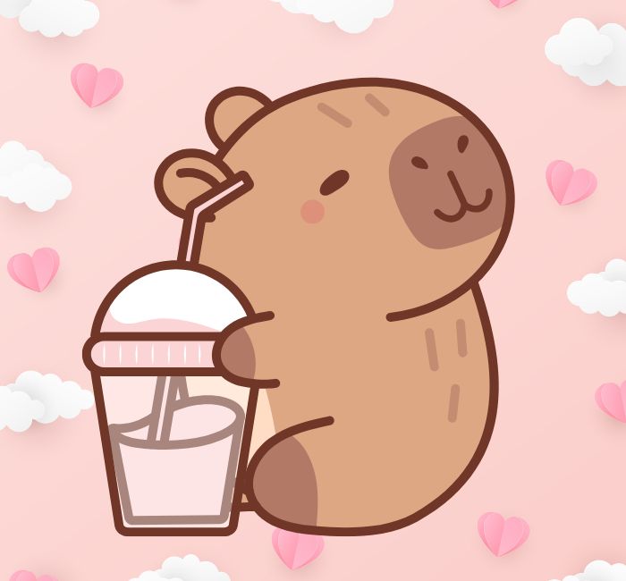 Avatar capybara dễ thương trên nền trái tim màu hồng đốn tim 